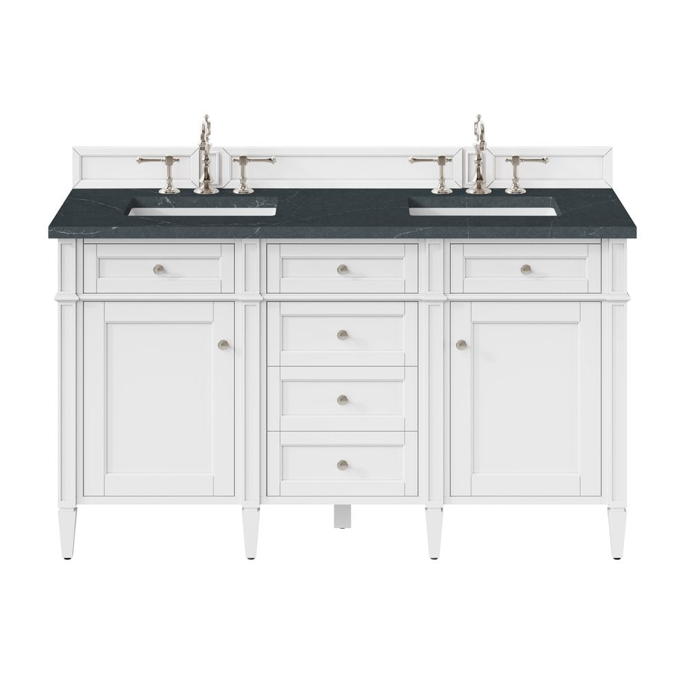 James Martin - Brittany 60" Double Vanity, Bright White Vanity w/ 3 CM Charcoal Soapstone Silestone Top - 655-V60D-BW-3CSP view 1
