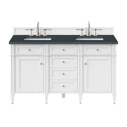 James Martin - Brittany 60" Double Vanity, Bright White Vanity w/ 3 CM Charcoal Soapstone Silestone Top - 655-V60D-BW-3CSP view 1