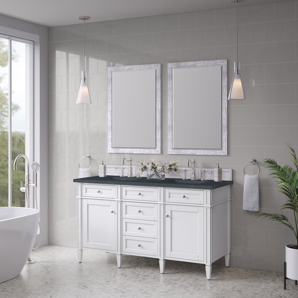 James Martin - Brittany 60" Double Vanity, Bright White Vanity w/ 3 CM Charcoal Soapstone Silestone Top - 655-V60D-BW-3CSP view 4