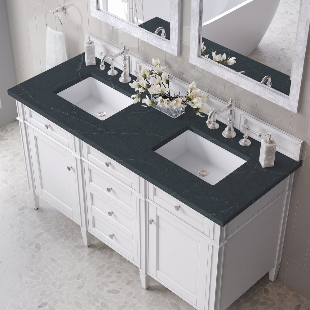 James Martin - Brittany 60" Double Vanity, Bright White Vanity w/ 3 CM Charcoal Soapstone Silestone Top - 655-V60D-BW-3CSP view 7