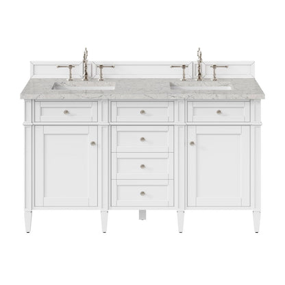 James Martin - Brittany 60" Double Vanity, Bright White Vanity w/ 3 CM Eternal Jasmine Pearl Silestone Top - 655-V60D-BW-3EJP view 1