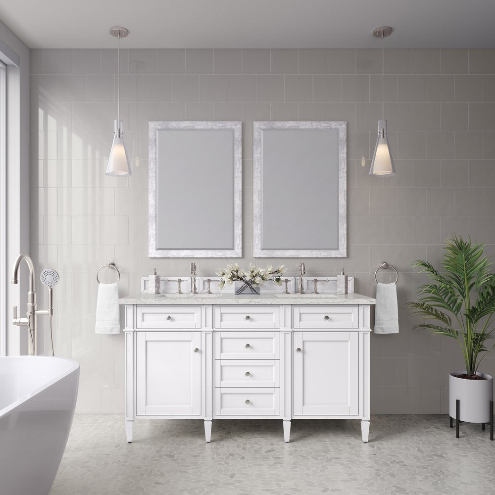 James Martin - Brittany 60" Double Vanity, Bright White Vanity w/ 3 CM Eternal Jasmine Pearl Silestone Top - 655-V60D-BW-3EJP view 3