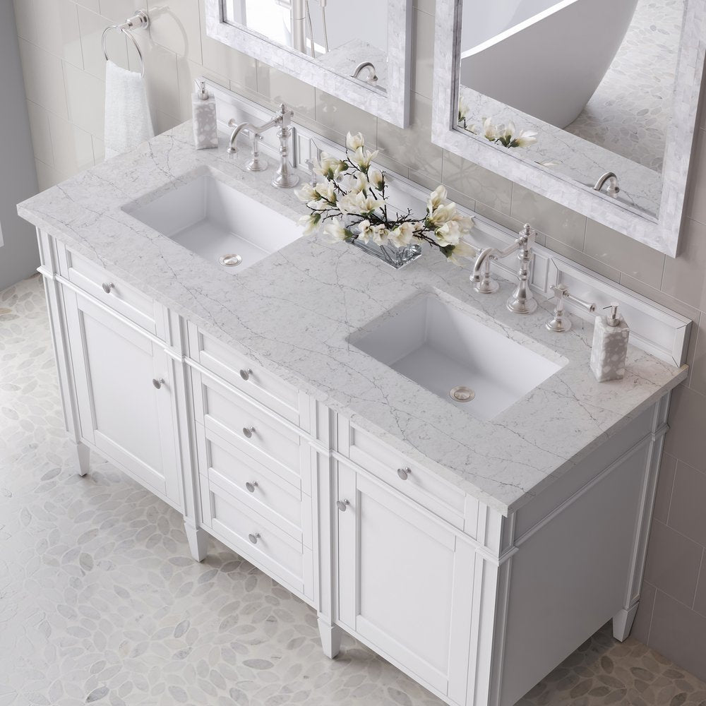 James Martin - Brittany 60" Double Vanity, Bright White Vanity w/ 3 CM Eternal Jasmine Pearl Silestone Top - 655-V60D-BW-3EJP view 7