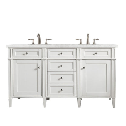 James Martin - Brittany 60" Double Vanity, Bright White Vanity w/ 3 CM Eternal Jasmine Pearl Silestone Top w/FreePower Wireless Charger - 655-V60D-BW-FEJP view 1