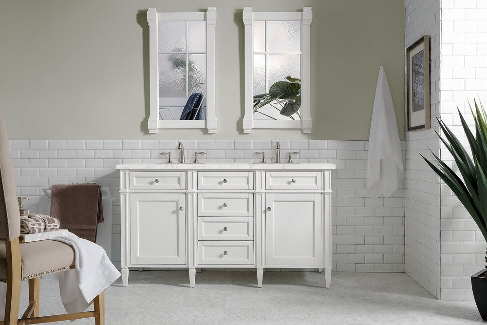 James Martin - Brittany 60" Double Vanity, Bright White Vanity w/ 3 CM Eternal Jasmine Pearl Silestone Top w/FreePower Wireless Charger - 655-V60D-BW-FEJP view 4