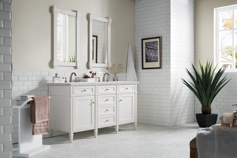 James Martin - Brittany 60" Double Vanity, Bright White Vanity w/ 3 CM Eternal Jasmine Pearl Silestone Top w/FreePower Wireless Charger - 655-V60D-BW-FEJP view 5