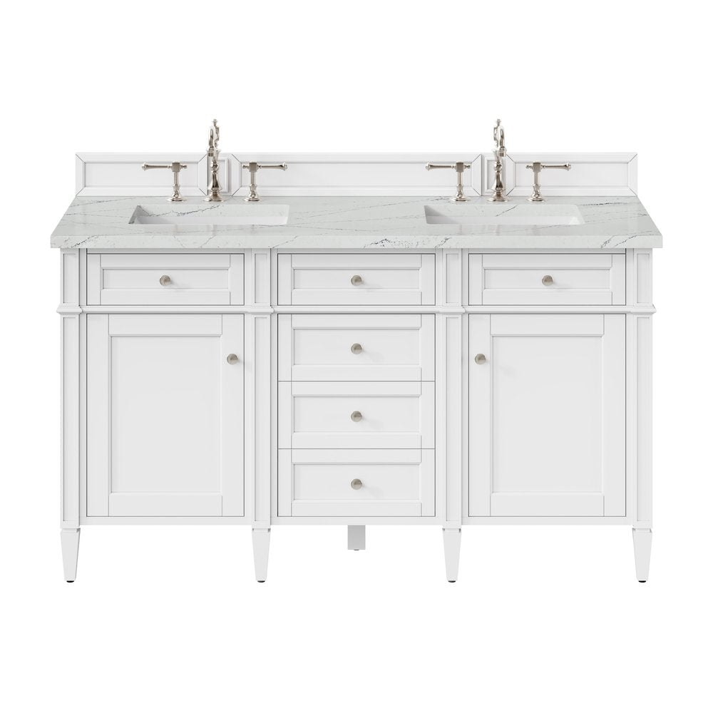 James Martin - Brittany 60" Double Vanity, Bright White Vanity w/ 3 CM Ethereal Noctis Silestone Top - 655-V60D-BW-3ENC view 1
