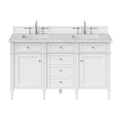 James Martin - Brittany 60" Double Vanity, Bright White Vanity w/ 3 CM Ethereal Noctis Silestone Top - 655-V60D-BW-3ENC view 1