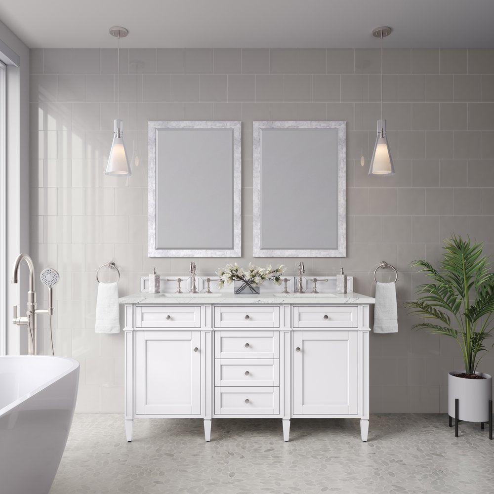 James Martin - Brittany 60" Double Vanity, Bright White Vanity w/ 3 CM Ethereal Noctis Silestone Top - 655-V60D-BW-3ENC view 3