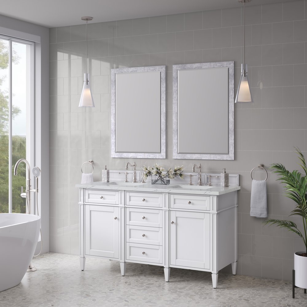 James Martin - Brittany 60" Double Vanity, Bright White Vanity w/ 3 CM Ethereal Noctis Silestone Top - 655-V60D-BW-3ENC view 4