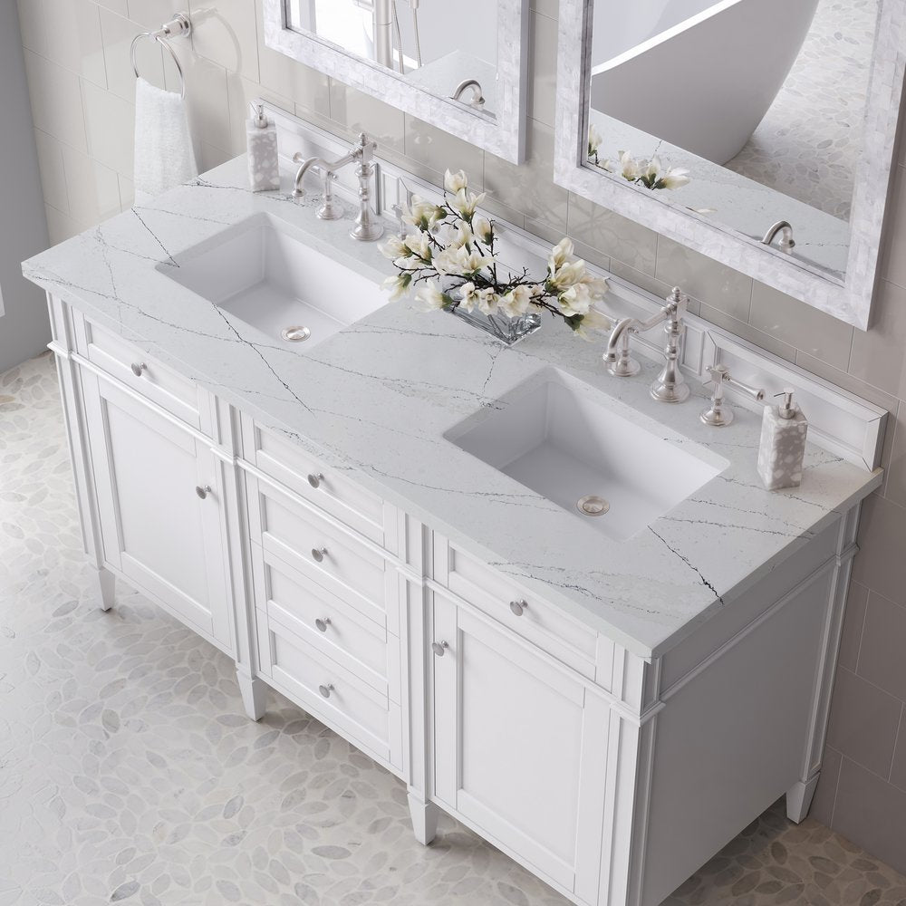 James Martin - Brittany 60" Double Vanity, Bright White Vanity w/ 3 CM Ethereal Noctis Silestone Top - 655-V60D-BW-3ENC view 7