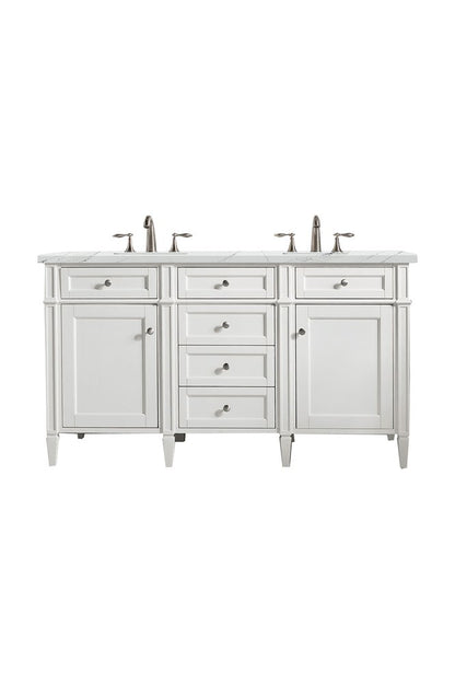 James Martin - Brittany 60" Double Vanity, Bright White Vanity w/ 3 CM Ethereal Noctis Silestone Top w/FreePower Wireless Charger - 655-V60D-BW-FENC view 1