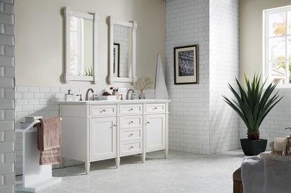 James Martin - Brittany 60" Double Vanity, Bright White Vanity w/ 3 CM Ethereal Noctis Silestone Top w/FreePower Wireless Charger - 655-V60D-BW-FENC view 5