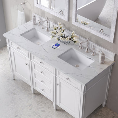 James Martin - Brittany 60" Double Vanity, Bright White Vanity w/ 3 CM Ethereal Noctis Silestone Top w/FreePower Wireless Charger - 655-V60D-BW-FENC view 8
