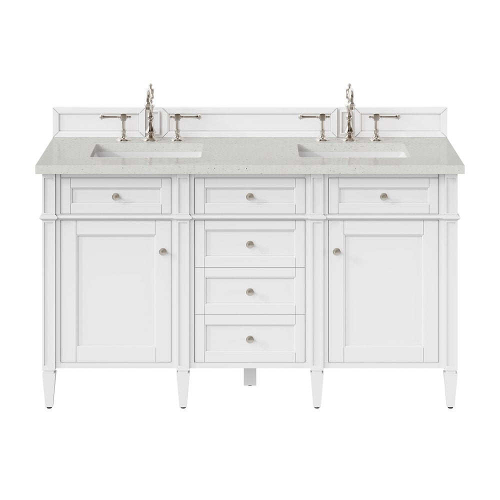 James Martin - Brittany 60" Double Vanity, Bright White Vanity w/ 3 CM Lime Delight Silestone Top - 655-V60D-BW-3LDL view 1