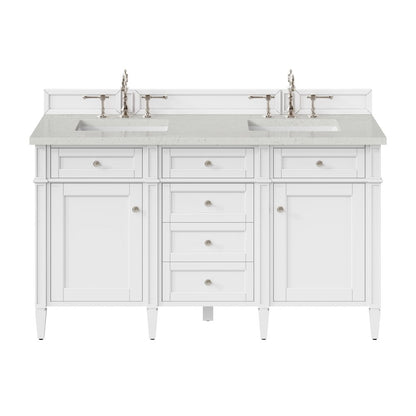 James Martin - Brittany 60" Double Vanity, Bright White Vanity w/ 3 CM Lime Delight Silestone Top - 655-V60D-BW-3LDL view 1
