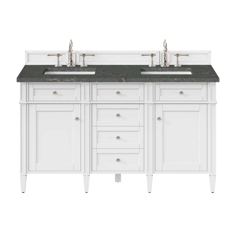 James Martin - Brittany 60" Double Vanity, Bright White Vanity w/ 3 CM Parisien Bleu Silestone Top - 655-V60D-BW-3PBL view 1
