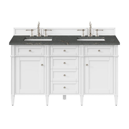 James Martin - Brittany 60" Double Vanity, Bright White Vanity w/ 3 CM Parisien Bleu Silestone Top - 655-V60D-BW-3PBL view 1