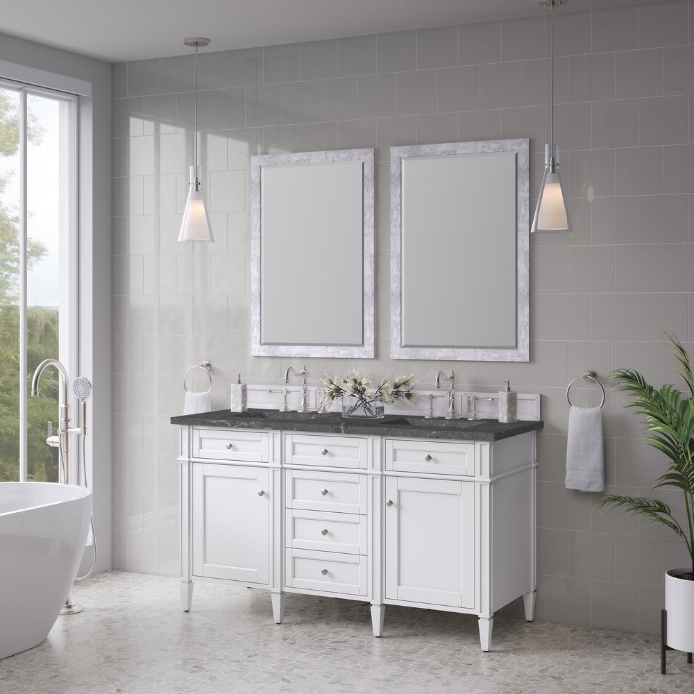 James Martin - Brittany 60" Double Vanity, Bright White Vanity w/ 3 CM Parisien Bleu Silestone Top - 655-V60D-BW-3PBL view 4
