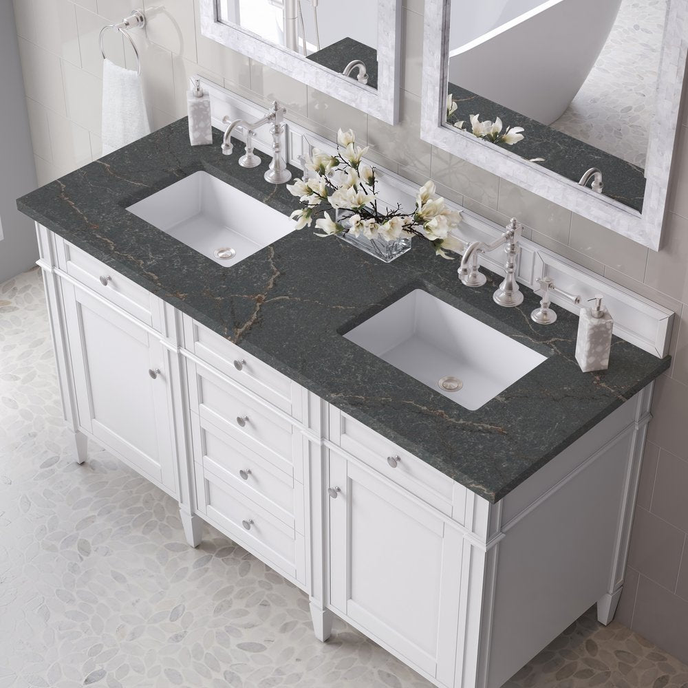 James Martin - Brittany 60" Double Vanity, Bright White Vanity w/ 3 CM Parisien Bleu Silestone Top - 655-V60D-BW-3PBL view 7