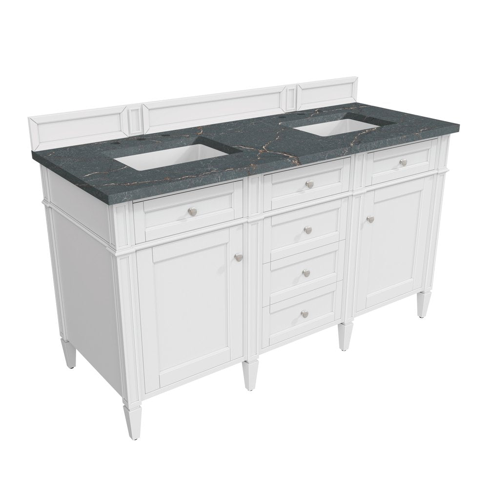 James Martin - Brittany 60" Double Vanity, Bright White Vanity w/ 3 CM Parisien Bleu Silestone Top - 655-V60D-BW-3PBL view 8