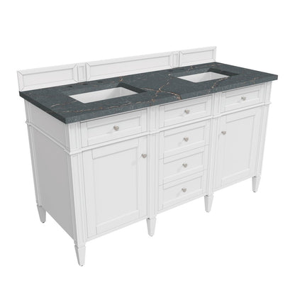 James Martin - Brittany 60" Double Vanity, Bright White Vanity w/ 3 CM Parisien Bleu Silestone Top - 655-V60D-BW-3PBL view 8