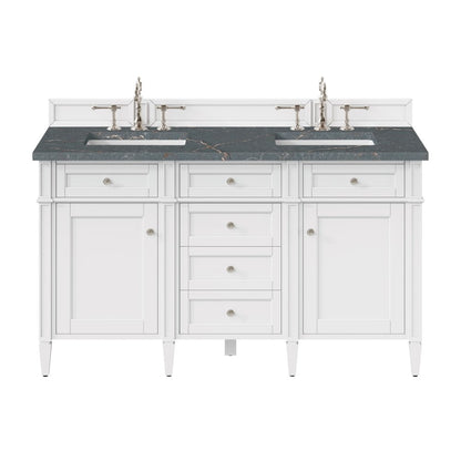 James Martin - Brittany 60" Double Vanity, Bright White Vanity w/ 3 CM Parisien Bleu Silestone Top w/FreePower Wireless Charger - 655-V60D-BW-FPBL view 1