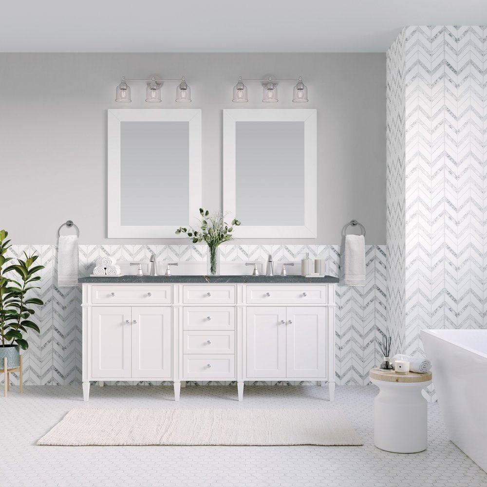 James Martin - Brittany 60" Double Vanity, Bright White Vanity w/ 3 CM Parisien Bleu Silestone Top w/FreePower Wireless Charger - 655-V60D-BW-FPBL view 4