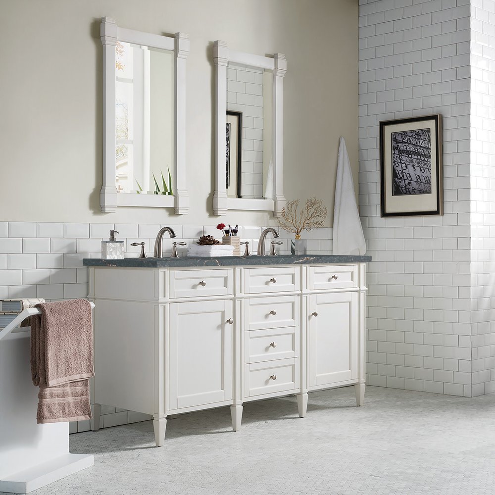 James Martin - Brittany 60" Double Vanity, Bright White Vanity w/ 3 CM Parisien Bleu Silestone Top w/FreePower Wireless Charger - 655-V60D-BW-FPBL view 5