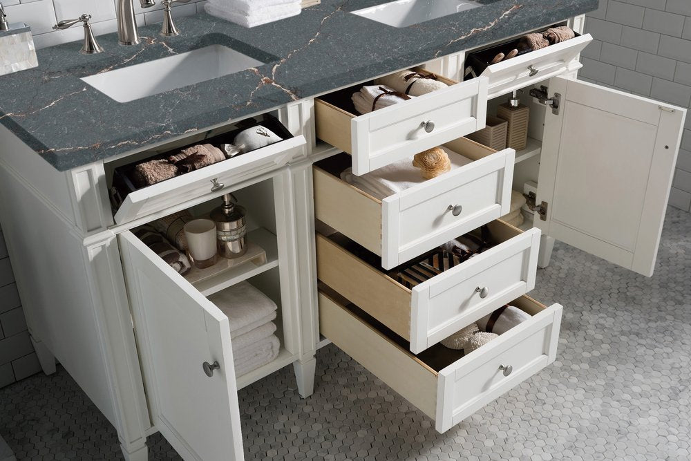 James Martin - Brittany 60" Double Vanity, Bright White Vanity w/ 3 CM Parisien Bleu Silestone Top w/FreePower Wireless Charger - 655-V60D-BW-FPBL view 6