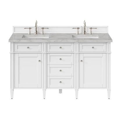 James Martin - Brittany 60" Double Vanity, Bright White Vanity w/ 3 CM Victorian Silver Silestone Top - 655-V60D-BW-3VSL view 1