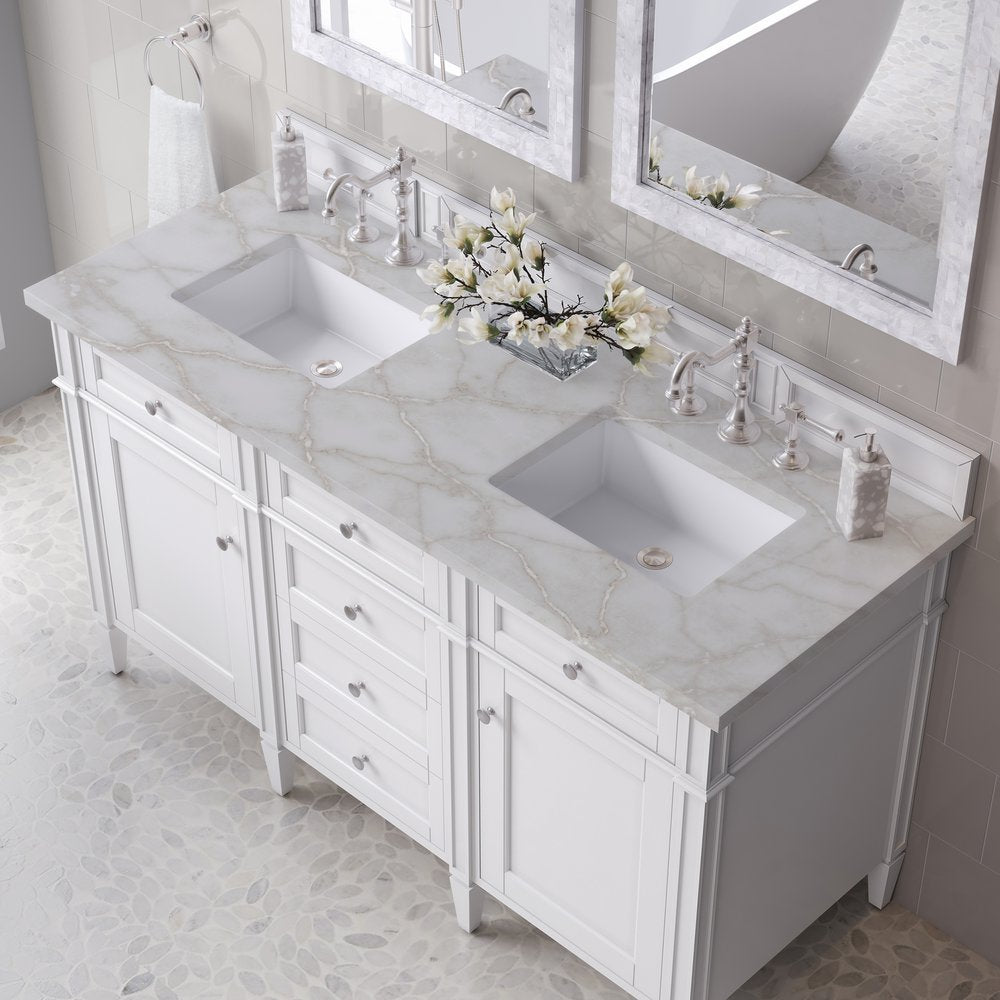 James Martin - Brittany 60" Double Vanity, Bright White Vanity w/ 3 CM Victorian Silver Silestone Top - 655-V60D-BW-3VSL view 7