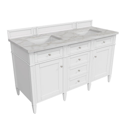 James Martin - Brittany 60" Double Vanity, Bright White Vanity w/ 3 CM Victorian Silver Silestone Top - 655-V60D-BW-3VSL view 8
