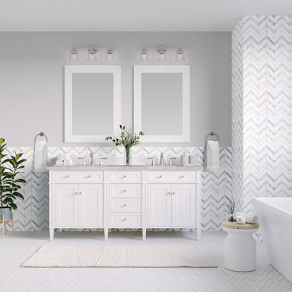 James Martin - Brittany 60" Double Vanity, Bright White Vanity w/ 3 CM Victorian Silver Silestone Top w/FreePower Wireless Charger - 655-V60D-BW-FVSL view 4