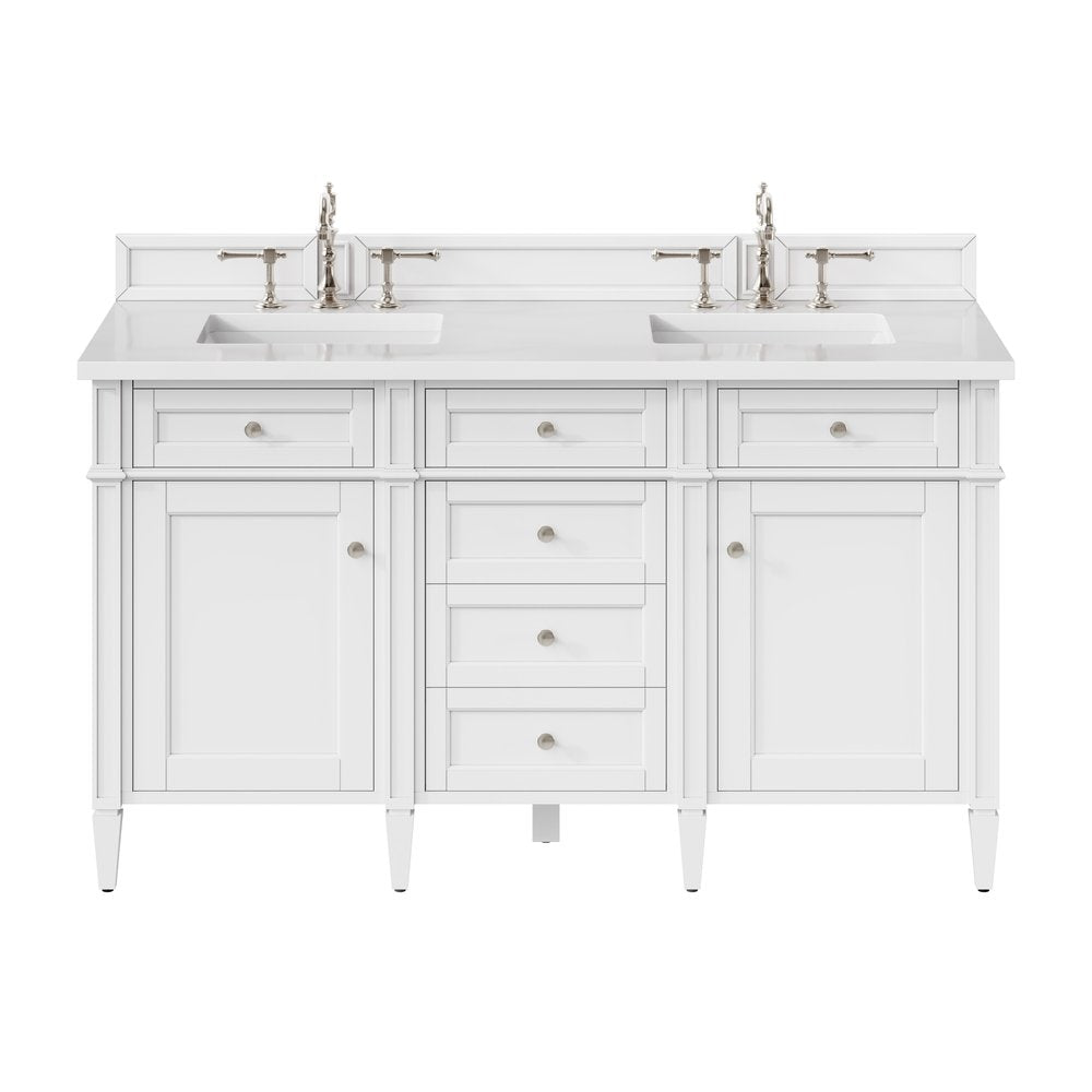 James Martin - Brittany 60" Double Vanity, Bright White Vanity w/ 3 CM White Zeus Silestone Top - 655-V60D-BW-3WZ view 1
