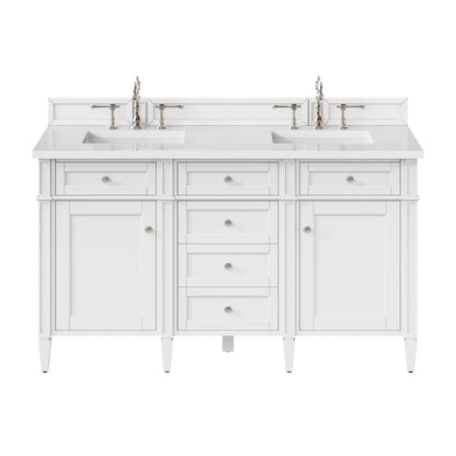 James Martin - Brittany 60" Double Vanity, Bright White Vanity w/ 3 CM White Zeus Silestone Top - 655-V60D-BW-3WZ view 1