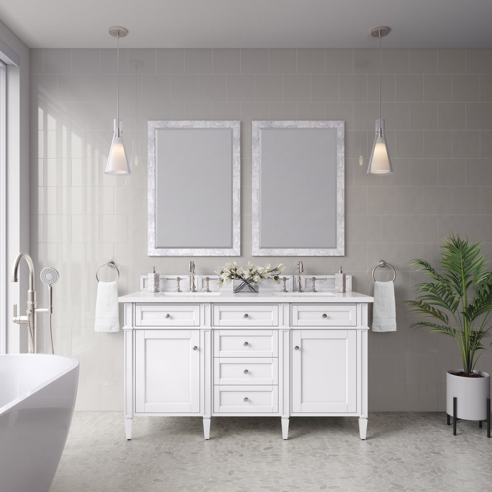 James Martin - Brittany 60" Double Vanity, Bright White Vanity w/ 3 CM White Zeus Silestone Top - 655-V60D-BW-3WZ view 3
