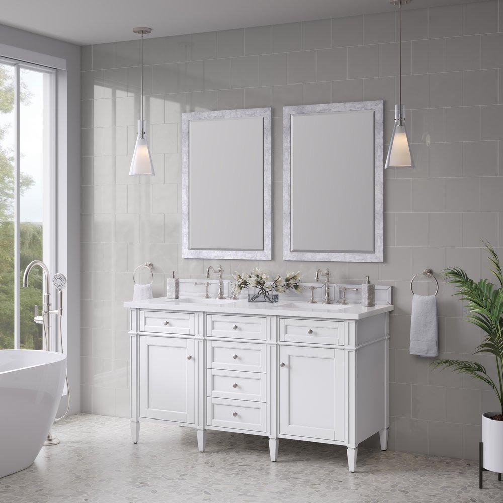 James Martin - Brittany 60" Double Vanity, Bright White Vanity w/ 3 CM White Zeus Silestone Top - 655-V60D-BW-3WZ view 4
