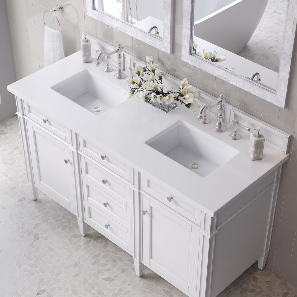 James Martin - Brittany 60" Double Vanity, Bright White Vanity w/ 3 CM White Zeus Silestone Top - 655-V60D-BW-3WZ view 6