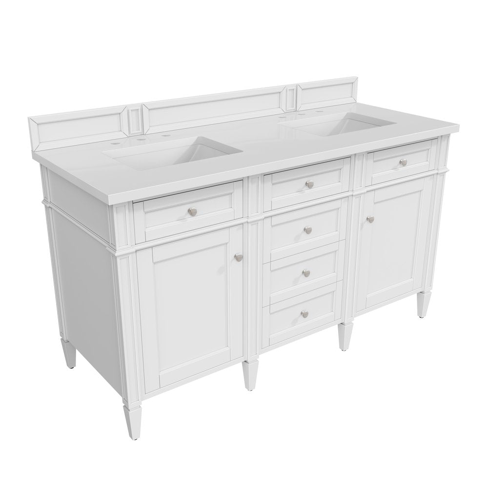 James Martin - Brittany 60" Double Vanity, Bright White Vanity w/ 3 CM White Zeus Silestone Top - 655-V60D-BW-3WZ view 7