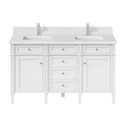 James Martin - Brittany 60" Double Vanity, Bright White Vanity w/ Single Hole 3 CM White Zeus Silestone Top & Backsplash - 655-V60D-BW-1WZ view 1