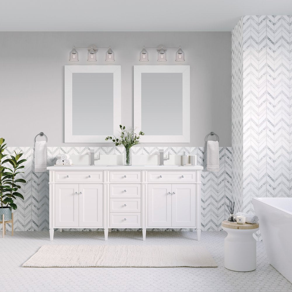 James Martin - Brittany 60" Double Vanity, Bright White Vanity w/ Single Hole 3 CM White Zeus Silestone Top & Backsplash - 655-V60D-BW-1WZ view 3