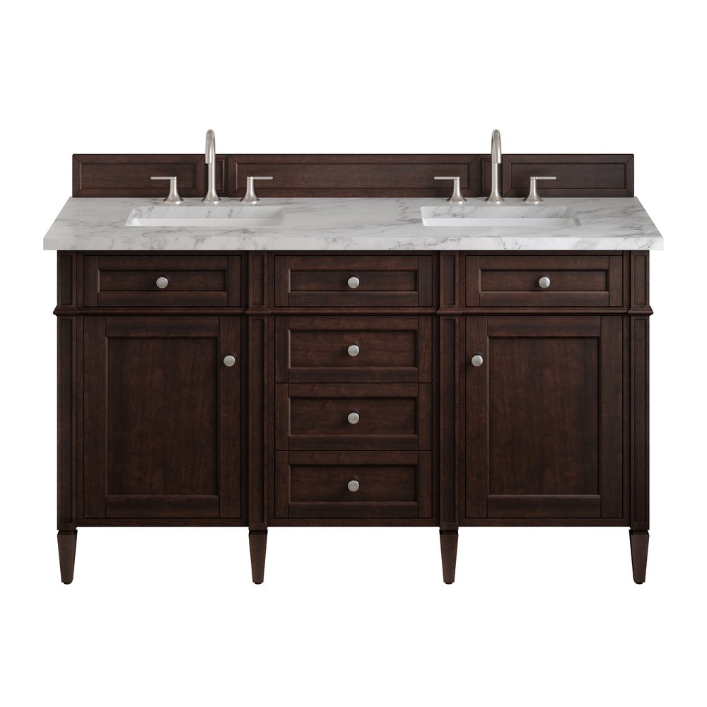 James Martin - Brittany 60" Double Vanity, Burnished Mahogany w/ 3 CM Carrara Marble Top - 650-V60D-BNM-3CAR view 1