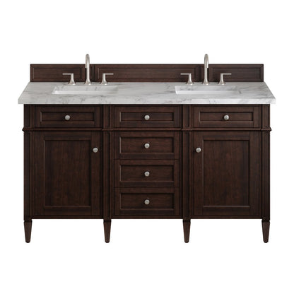 James Martin - Brittany 60" Double Vanity, Burnished Mahogany w/ 3 CM Carrara Marble Top - 650-V60D-BNM-3CAR view 1