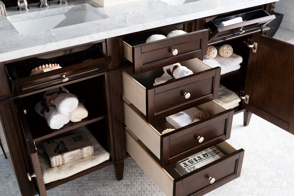 James Martin - Brittany 60" Double Vanity, Burnished Mahogany w/ 3 CM Carrara Marble Top - 650-V60D-BNM-3CAR view 5