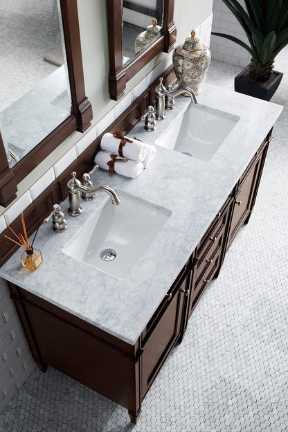 James Martin - Brittany 60" Double Vanity, Burnished Mahogany w/ 3 CM Carrara Marble Top - 650-V60D-BNM-3CAR view 6