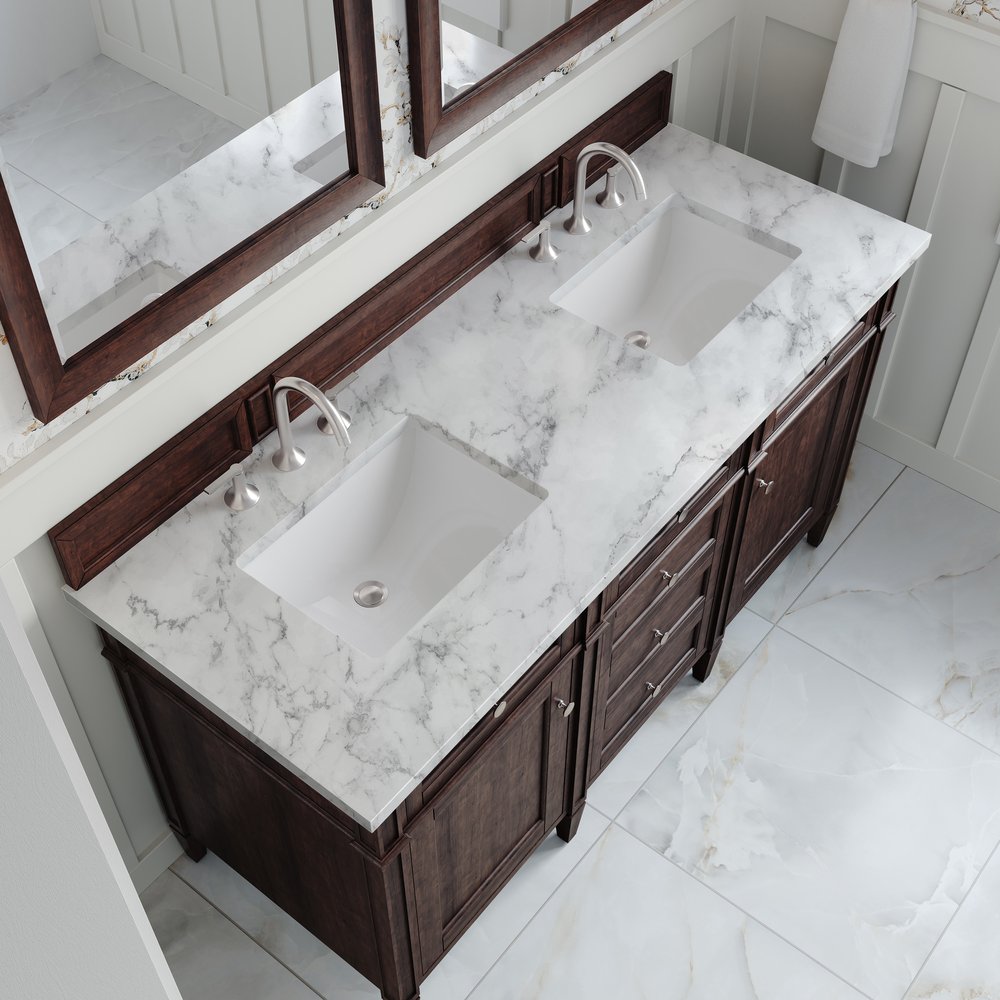 James Martin - Brittany 60" Double Vanity, Burnished Mahogany w/ 3 CM Carrara Marble Top - 650-V60D-BNM-3CAR view 8
