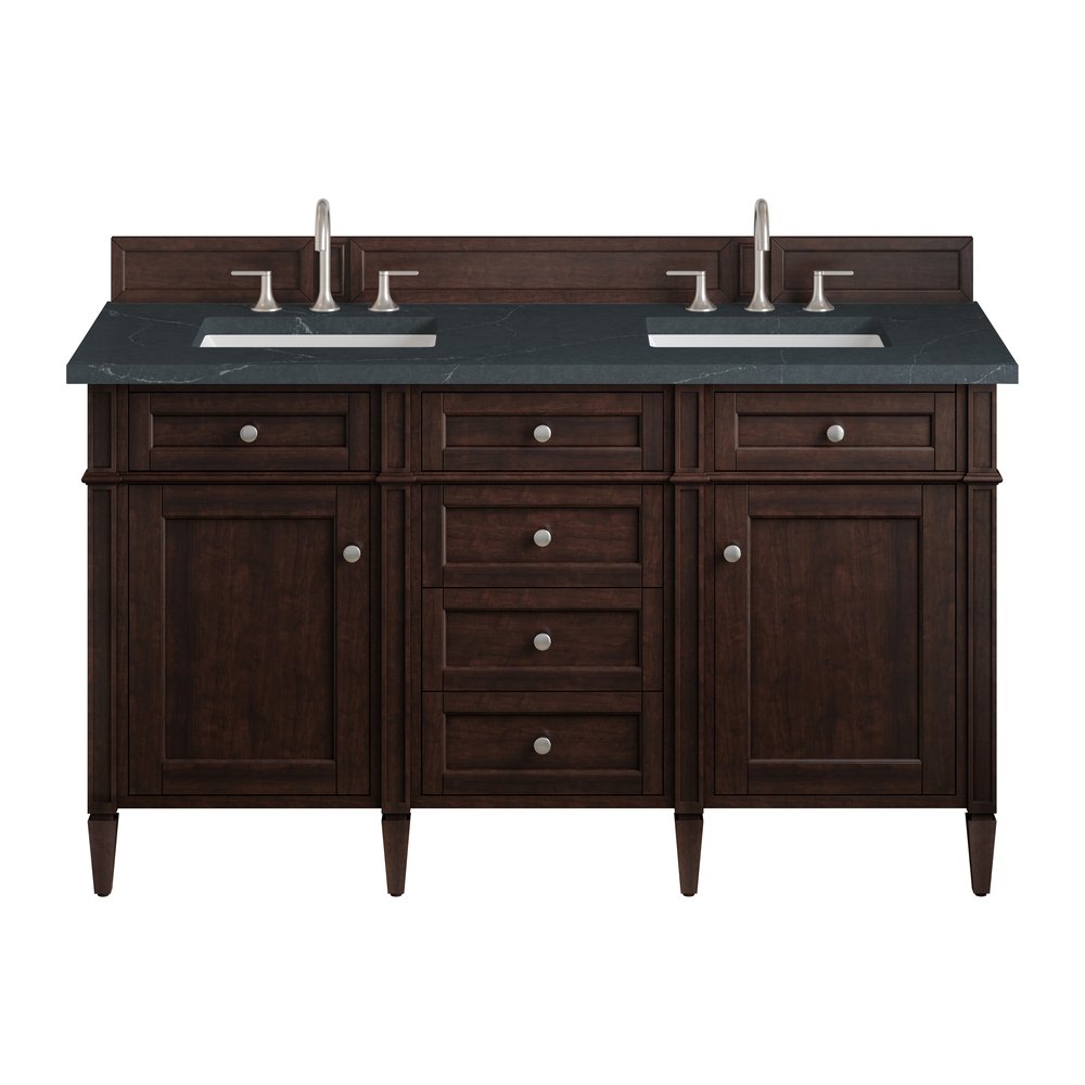James Martin - Brittany 60" Double Vanity, Burnished Mahogany w/ 3 CM Charcoal Soapstone Silestone Top - 650-V60D-BNM-3CSP view 1