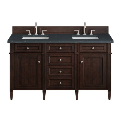James Martin - Brittany 60" Double Vanity, Burnished Mahogany w/ 3 CM Charcoal Soapstone Silestone Top - 650-V60D-BNM-3CSP view 1