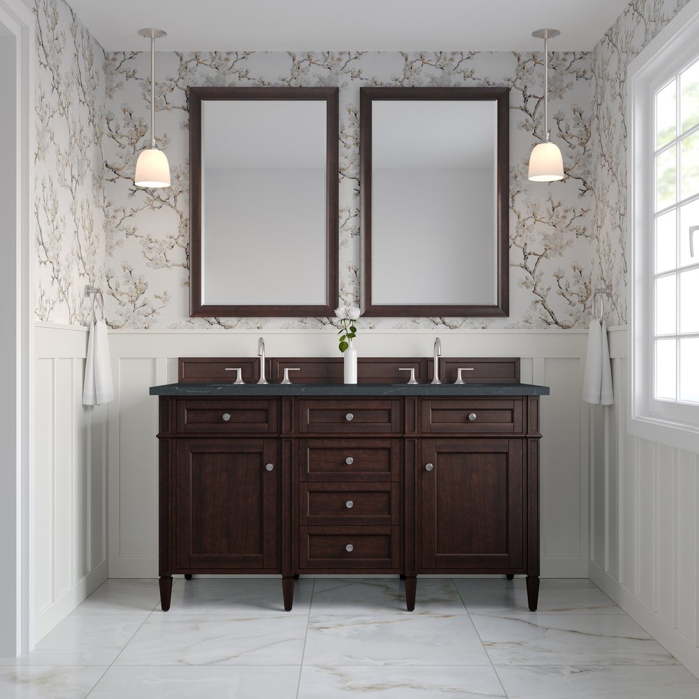 James Martin - Brittany 60" Double Vanity, Burnished Mahogany w/ 3 CM Charcoal Soapstone Silestone Top - 650-V60D-BNM-3CSP view 3